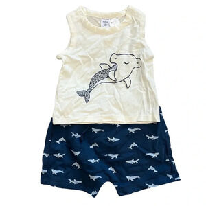 Nordstrom Ivory Navy Shark Print Shorts Set Newborn